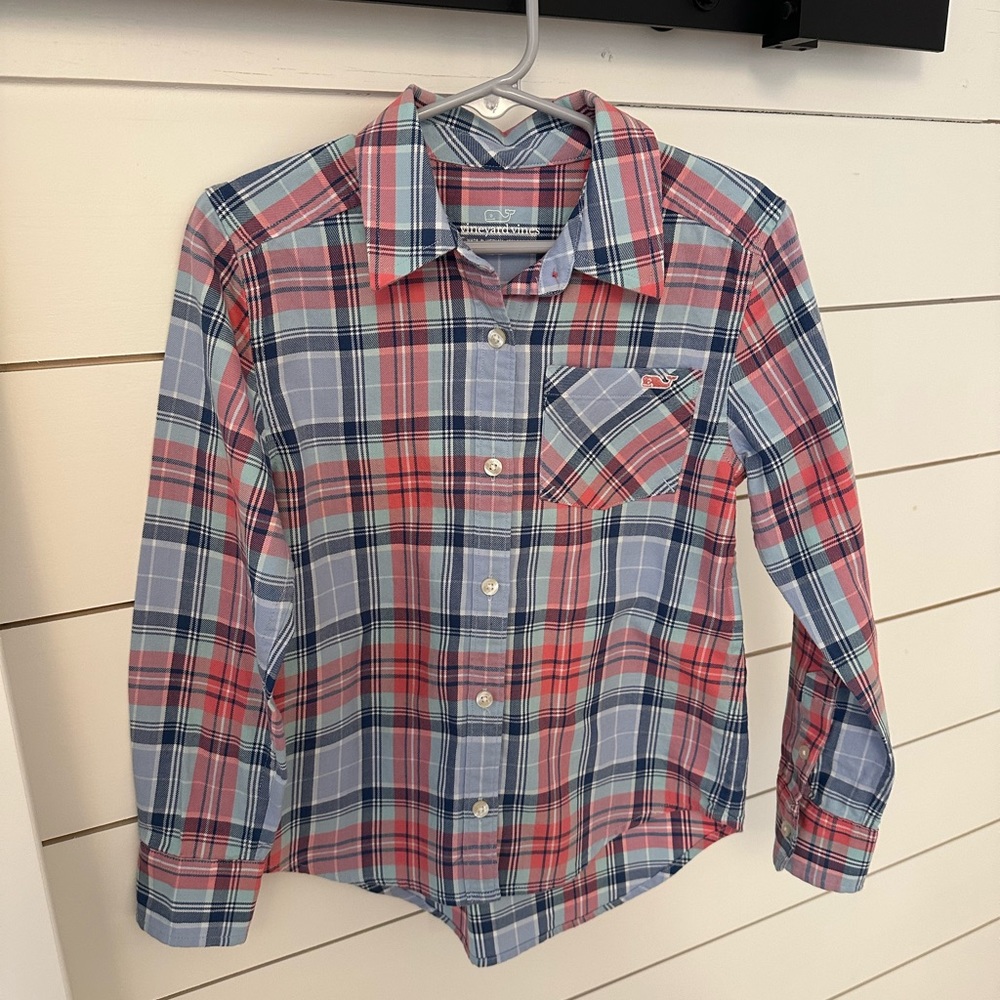 Vineyard Vines Blue and Pink Plaid Button Down